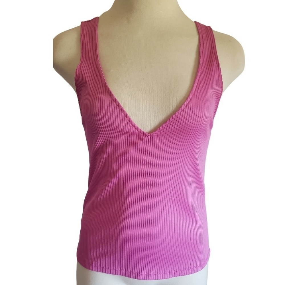 Zara Pink Top Ribbed Y2K Crop Wonens Sz S Casual Girly Hippie Boho Gypsy Tank